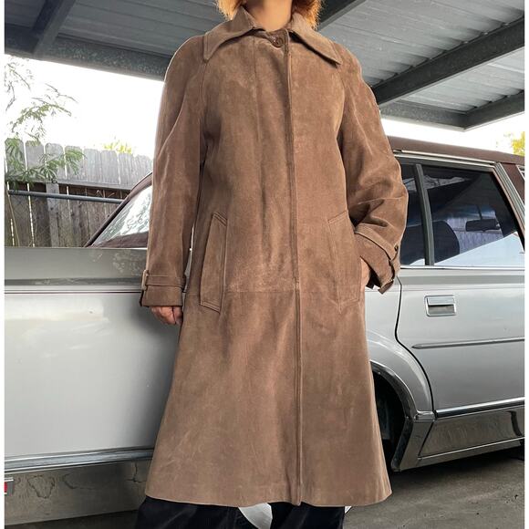 🔥Vintage ILGWU USA Made Brown Suede Leather Distressed Duster Jacket Coat XS-S - Picture 2 of 15